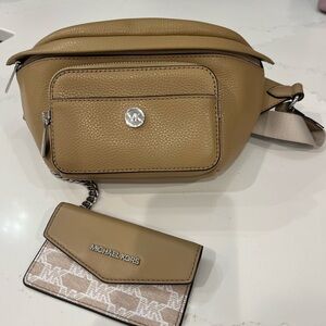 Michael Kors Beige Crossbody Bag with Card Holder